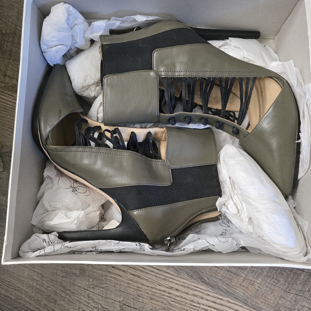 GX by Gwen Stefani Olive and Black Heeled Boots